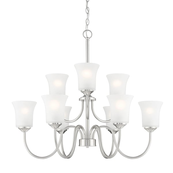 Designers Fountain Bronson 9 Light Classic Brushed Nickel with Frosted Glass Shades Chandelier For Dining Rooms D278M-9CH-BN - main